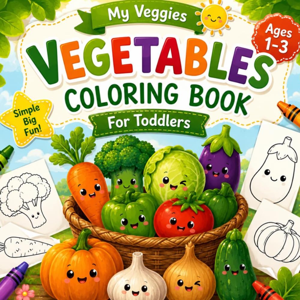 vegetables: Cute and Easy Coloring Pages for Toddlers Ages 1_3