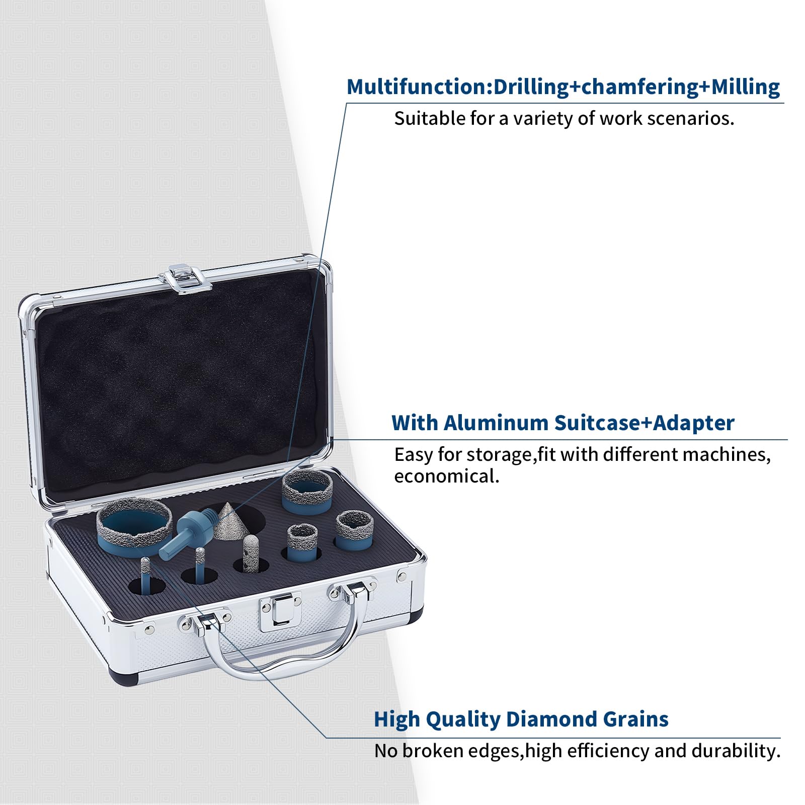 Juego de 9 brocas Diamond Core Drills, 6/6/20/25/35/50 mm y 10 mm Diamond Milling Bit y adaptador de triángulo de 50 mm, para azulejos de cerámica con
