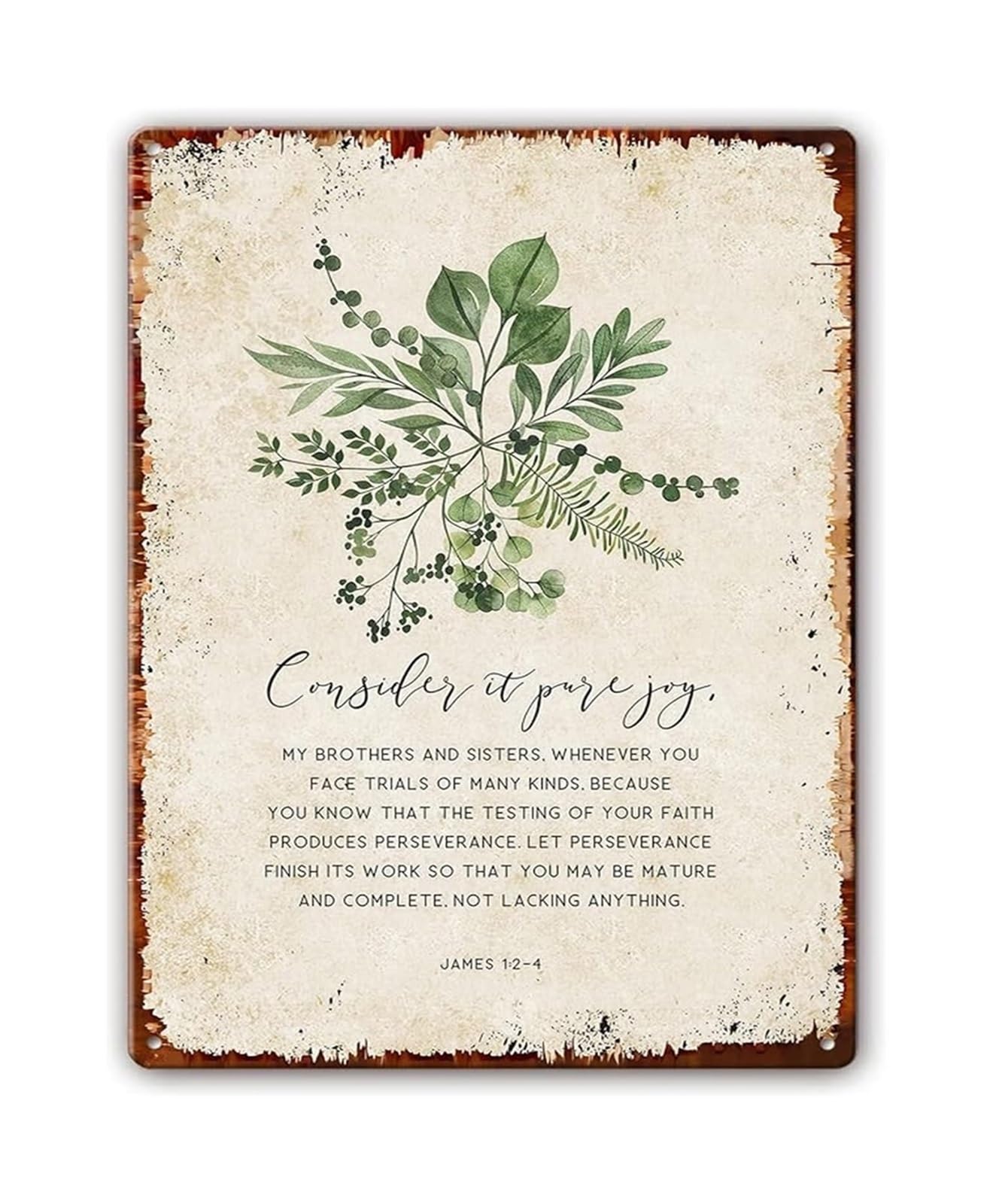 EKFBQBGW Christian Quote Metal Sign Consider It Pure Joy Scripture for Home Office Wall-Art Religious Decor (8 X 12 in)