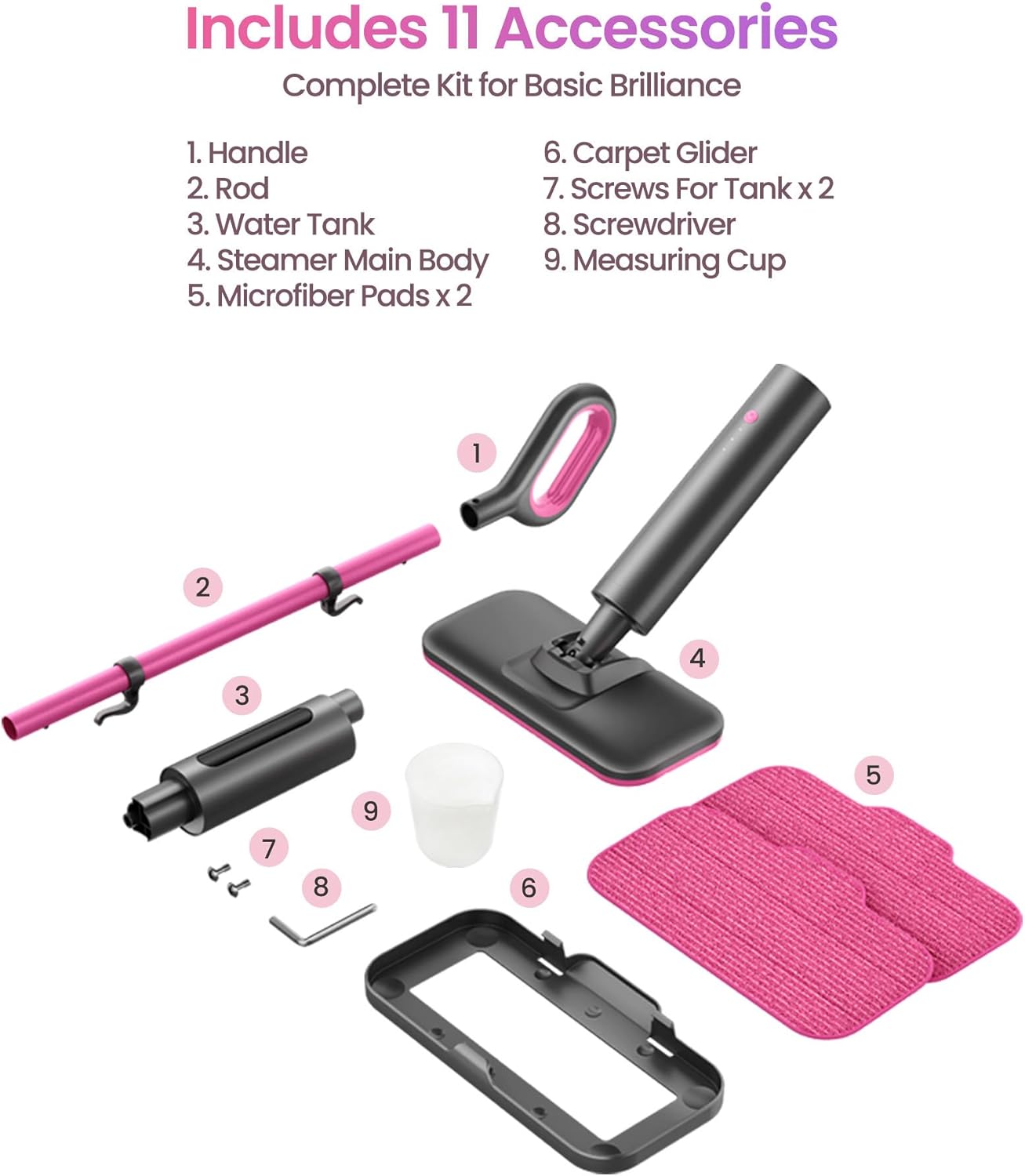 Schenley Steam Mop Cleaner Powerful - 15s Fast Heat-Up, Chemical-Free for Hardwood/Tile/Laminate & Floors/Walls, Washable Pads, 3 Modes for Carpet, Lightweight, Self-Standing, Slee...