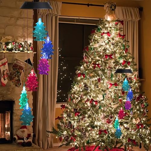 Christmas Tree Solar Wind Chimes, Christmas Light Decor Outdoor Solar Powered Led Wind Chimes For Christmas Decorations, Wedding, Holiday,Party,Grandma Family Outdoor Patio Deck Garden #TOP3