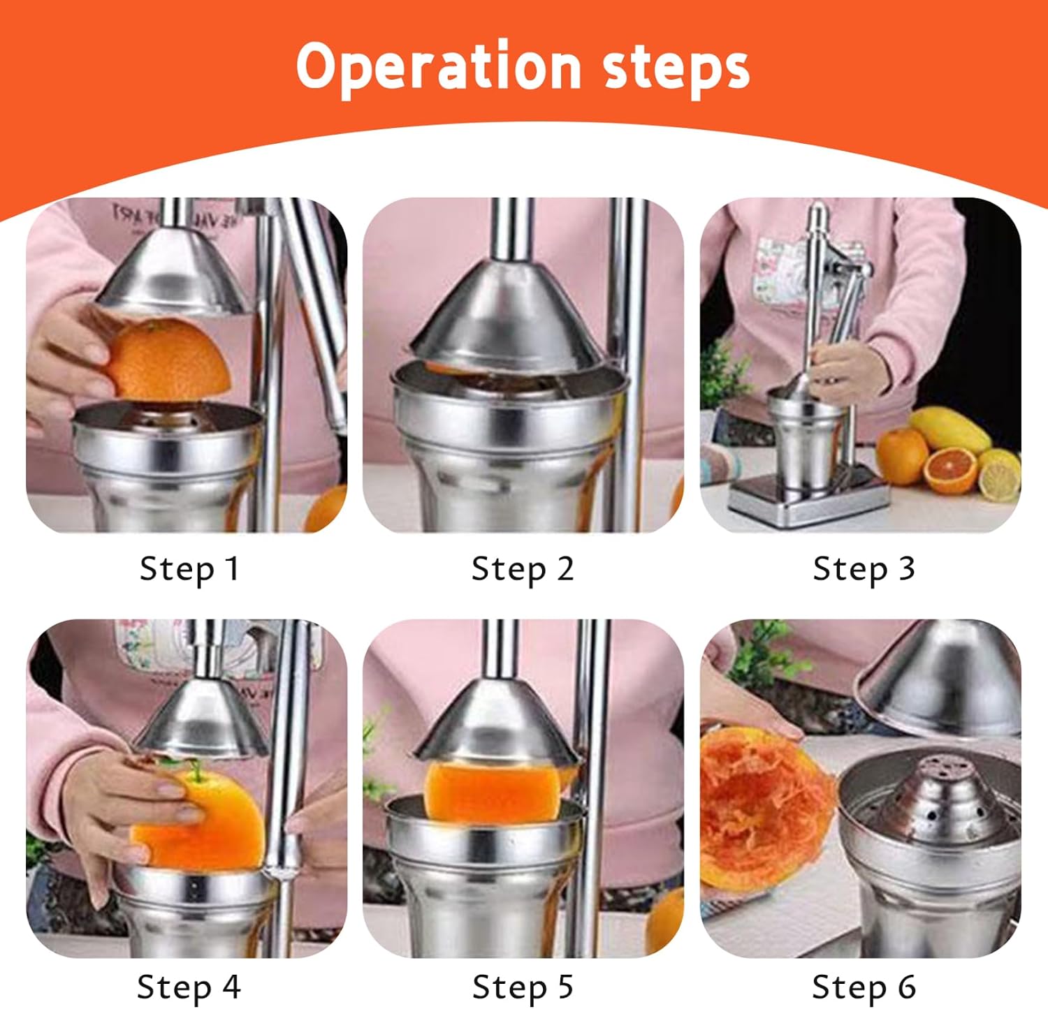 Hand Press Juicer Juicer Hand Press Stainless Steel Manual Juicers Effortless Fruit Squeezer for Oranges, Citrus, Lemon More