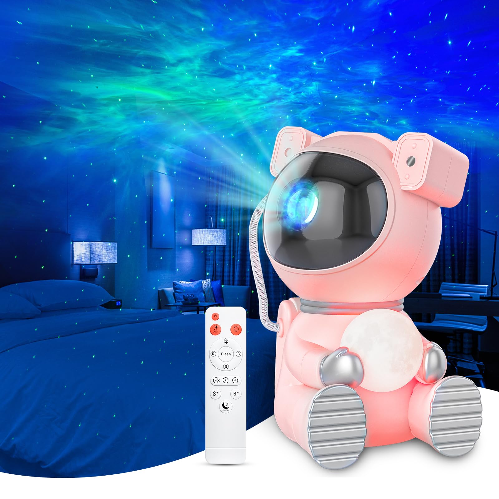 Astronaut Galaxy Projector, Star Projector with Timer and Remote, Night Light with Moon Lamp, LED Nebula Lamp for Kids Adults, Room Decor Gift (Pink)