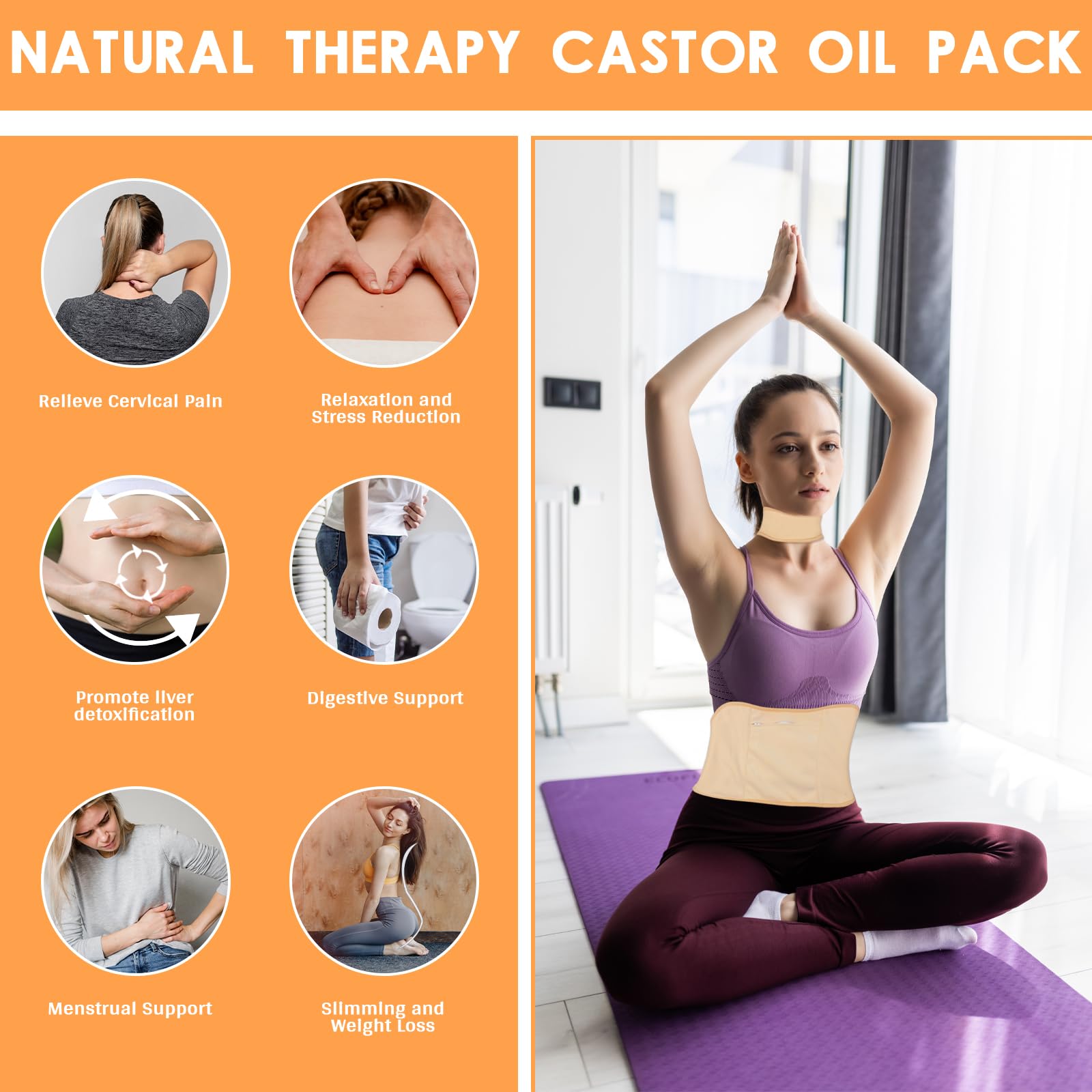 4 Stück Rizinusöl Packung Wrap, Wiederverwendbare Castor Oil Pack Biobaumwolle Elastik Plus Größe Packung mit Rizinusöl für Bauch, Magen, Nacken, Zurück, Brust