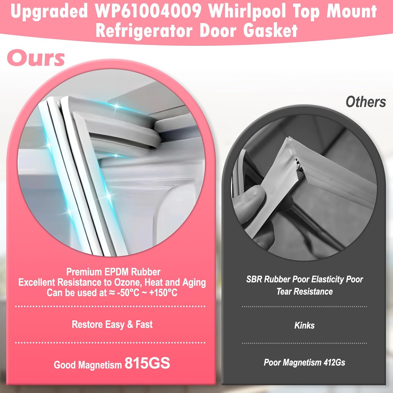 LXun Upgrad WP61004009 Freezer Door Gasket Replacement for Maytag Whirlpool Freezer Part for whirlpool WP61004009 Freezer Door Seal Replace AP6010013 PS11743189 61002055 Refrigerator Door Gasket Part