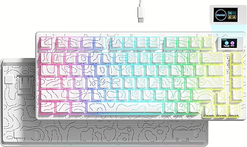 Miniatura 7 de Womier SK80 Teclado al 75% con pantalla multimedia a color, teclado mecánico para juegos, linda rana verde con cable, montaje en junta