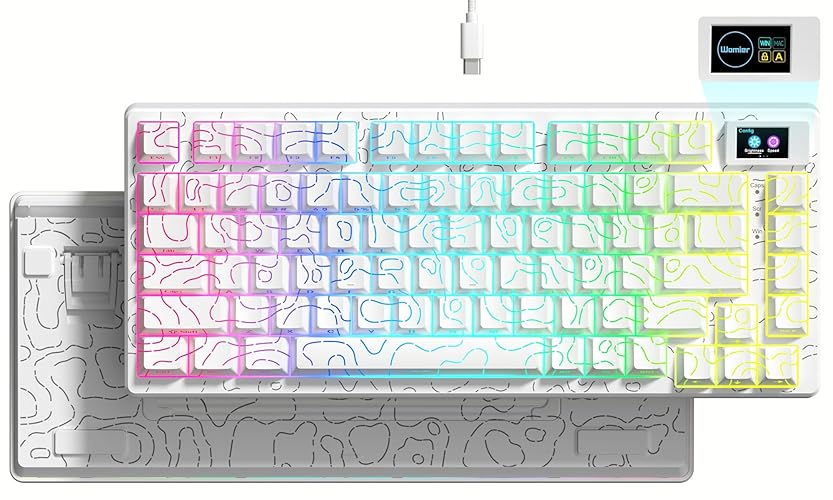 Womier SK80 75% Percent Keyboard Gaming with Color Multimedia Display Mechanical Keyboard Topographic, Hot Swappable Gasket Mount RGB Creamy Key Board Pre-lubed POM Switch for Mac/Win,White