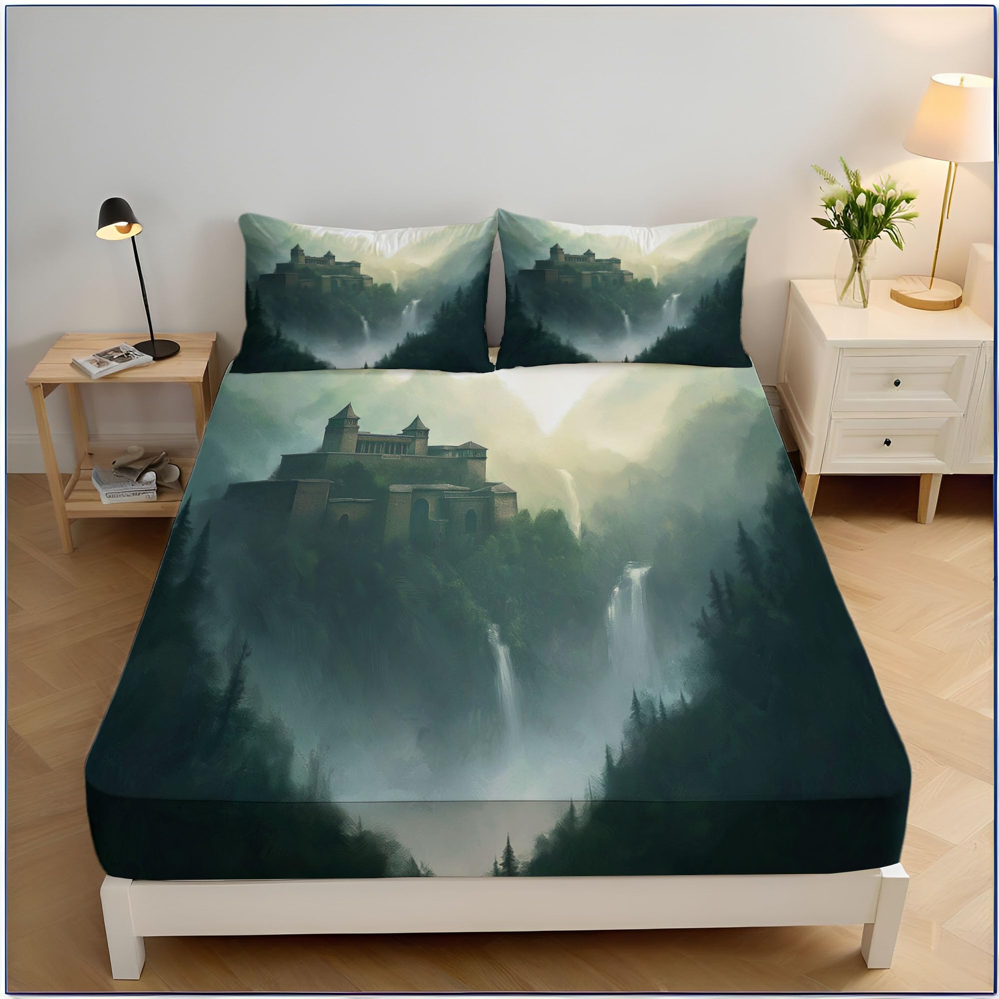 Draps forêt en cascade vintage pour lit 1 personne, créez une ambiance nature dans la chambre