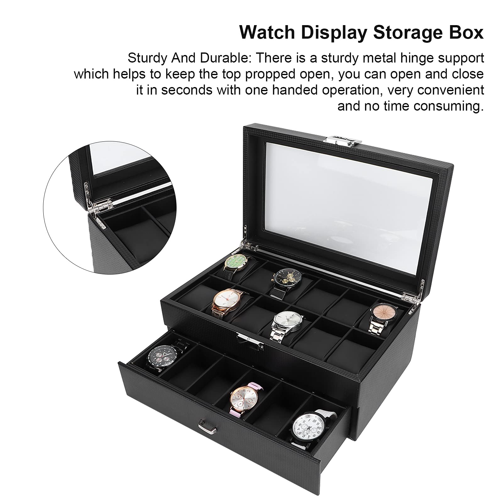 RIZGHWOY Scatola Porta Orologi Trasparente Elegante Organizer con 24 Slot per Uomo e Donna, Resistente Design a 2 Livelli in Pelle PU
