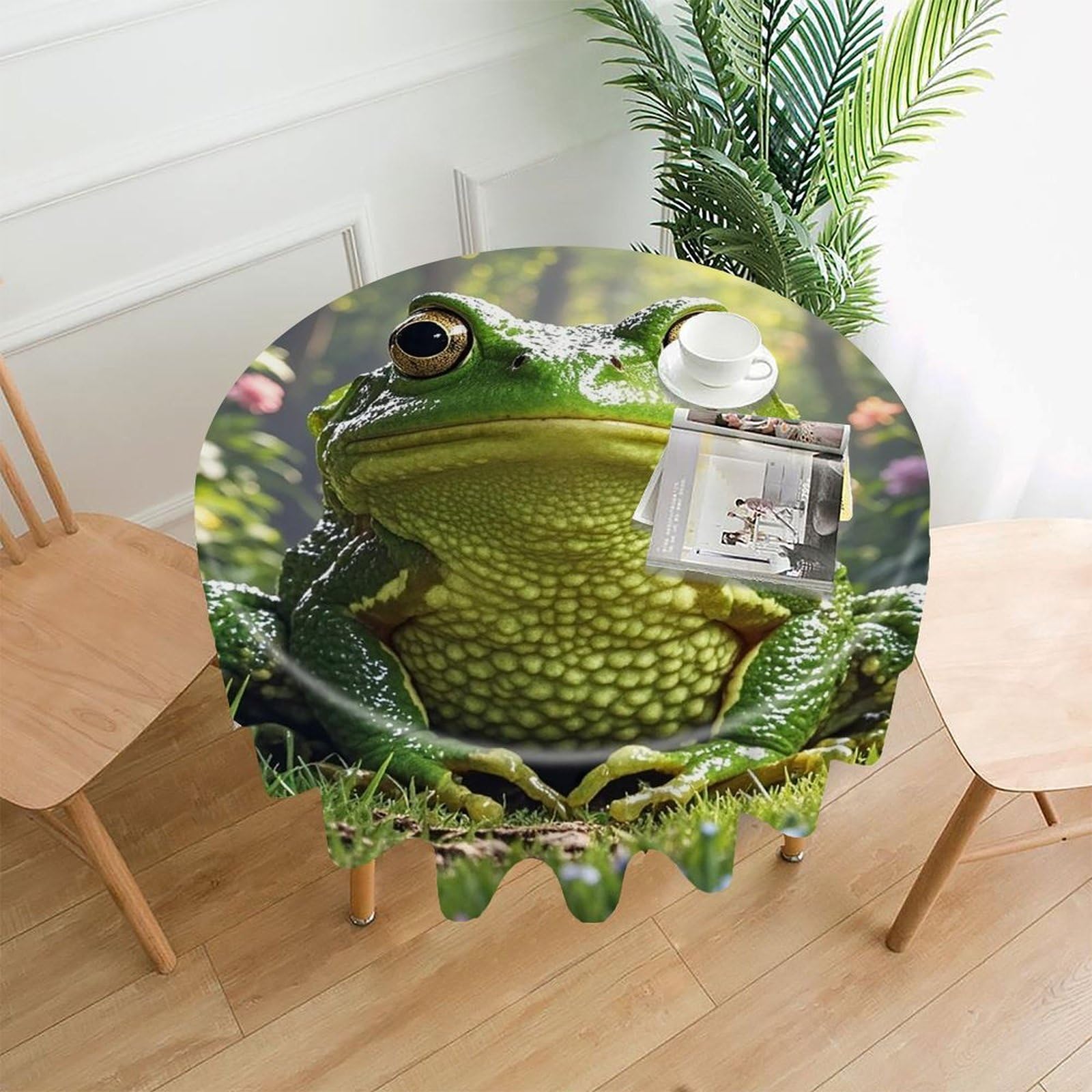 FekiLoot Frog Tablecloth Decorative Round Table Cloth Wrinkle Resistant Washable Circle Table Cover Round Tablecloth for Picnic Party Camping Dining 60 Inch