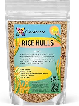 Gardenera Organic Rice Hulls - Improve Soil Texture and Nutrient Retention - Best for House Plants and Chicken Bedding - 1 Quart