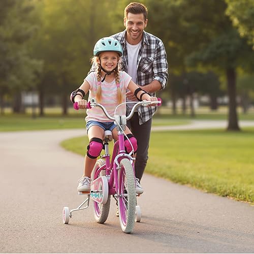 Miniatura 8 de BABY JOY Bicicleta para niñas, 12 pulgadas, 14 pulgadas, 16 pulgadas, 18 pulgadas, bicicleta para niños de 3 a 8 años con ruedas de entrenamiento,