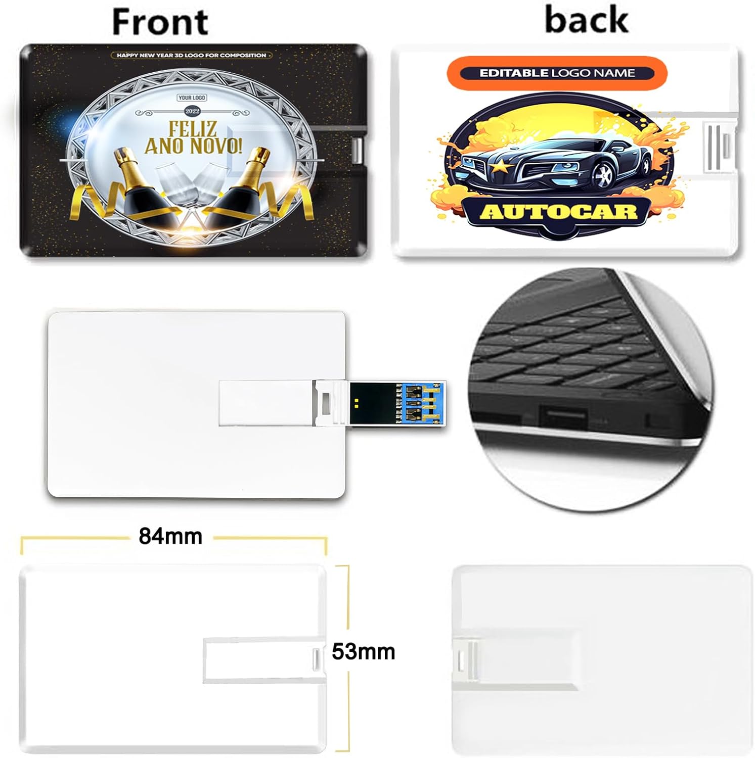 Custom USB Flash Drive 8GB 3.0 10 Pack Credit Card Shaped Customized Thumb Drive 8GB,Branding Made Easy with Customizable USB Drive,Personalized USB Drive with Logo as Promotional Favorsd Gift