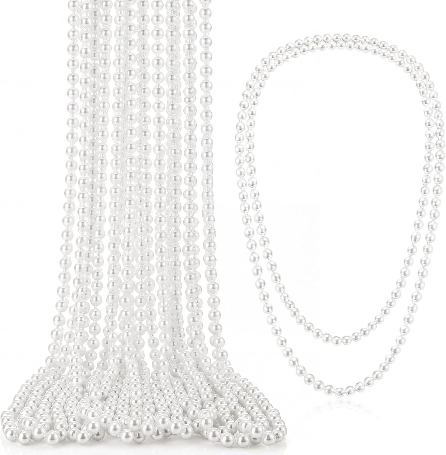 Huwena 10 Pack 59" Long Pearl Necklace Bulk, Faux Pearls Necklaces for Women, White Elegant Long Pearls Strand for Wedding Party 1920s Gatsby Costume Style Jewelry