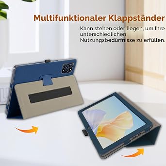 zZjoOoj Case for Doogee Tab G6/TABWEE T90/Kingrid T90 Tablet Case 11 Inches Ultra Thin PU Case Cover with 1 Piece 9H Hardness Anti-Scratch Film Vertical Stand Function and Hand Strap Navy Blue