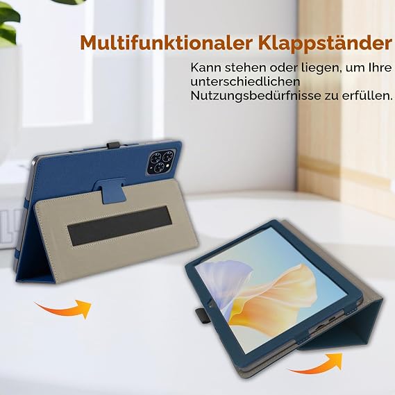zZjoOoj Case for Doogee Tab G6/TABWEE T90/Kingrid T90 Tablet Case 11 Inches Ultra Thin PU Case Cover with 1 Piece 9H Hardness Anti-Scratch Film Vertical Stand Function and Hand Strap Navy Blue