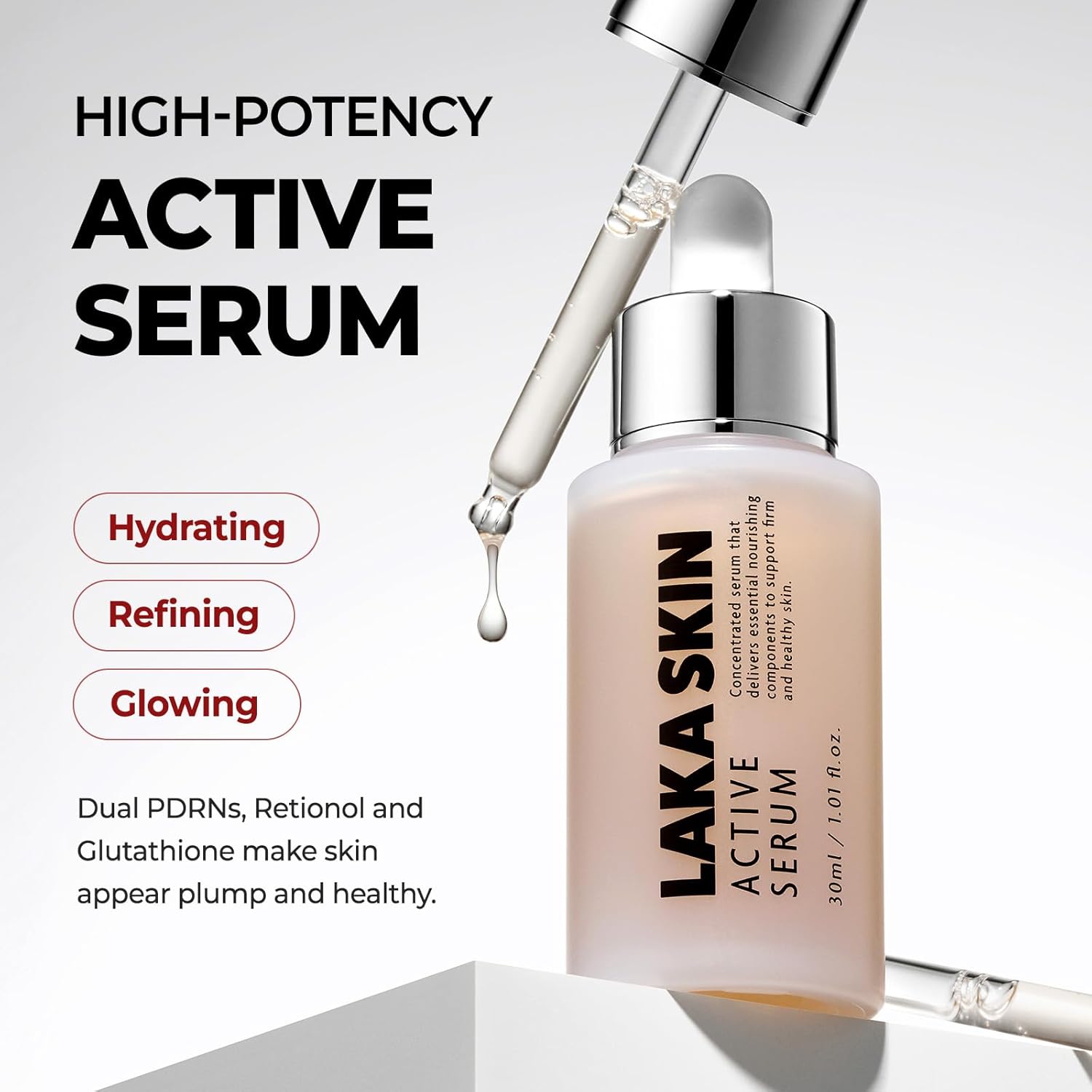 Laka Skin Active Serum, 30ml/1.01 fl.oz, Glutathione for Boosting Radiance, Dual PDRN, Pore Care, Hyaluronic Acid, Korean Skin Care - Image 2
