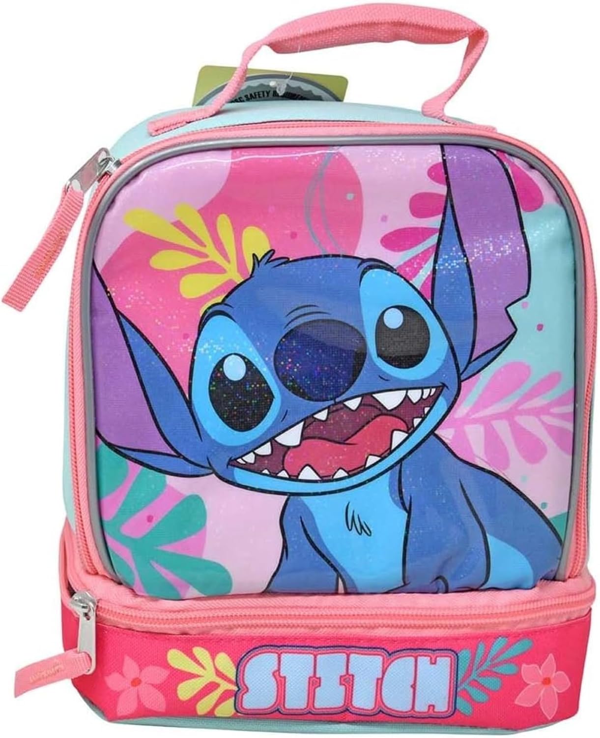 Bioworld Kids Insulated Lunch Bag with Handle – Stitch Drop Bottom Rectangle Lunch Bag – Reusable Soft Cooler Lunch Box for Boys & Girls, School, Daycare & Travel