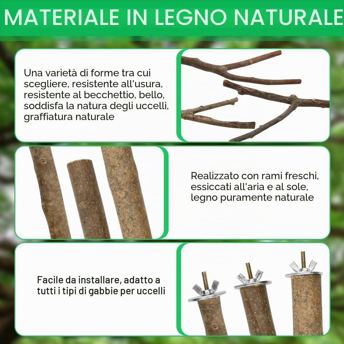 8 Pezzi Posatoi in Legno di Uccelli Trespoli in Legno Naturale per Pappagallo Posatoio per Pappagalli Trespolo Supporti per Uccelli per Fringuelli Pappagalli Calopsitte Parrocchetti