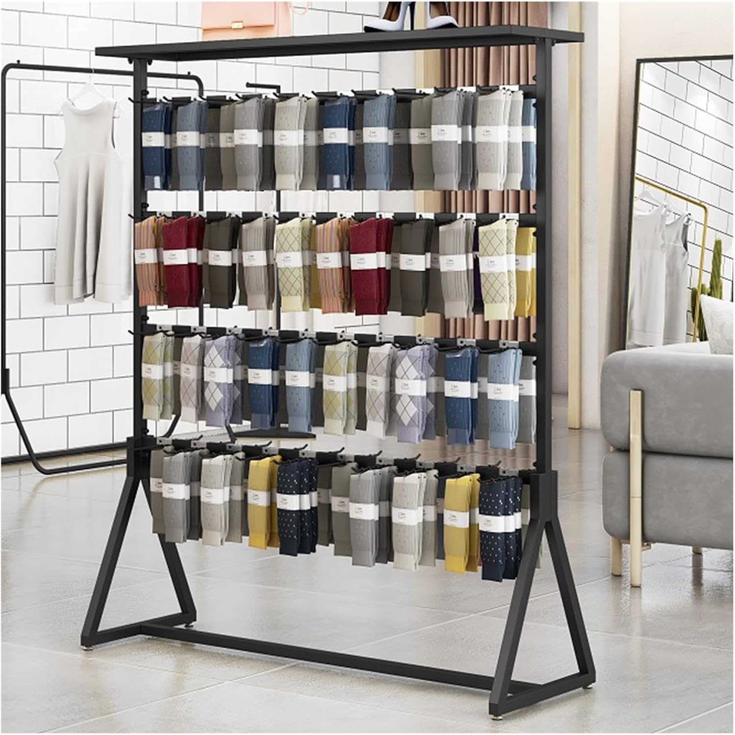 WIGING Retail Display Rack, Display Phone Case Jewelry Socks Shelf, Iron Underwear Display Stand for Home, Boutique, Store, Clothing Store Supermarkets (Color : Black, Size : 150x40x150cm)