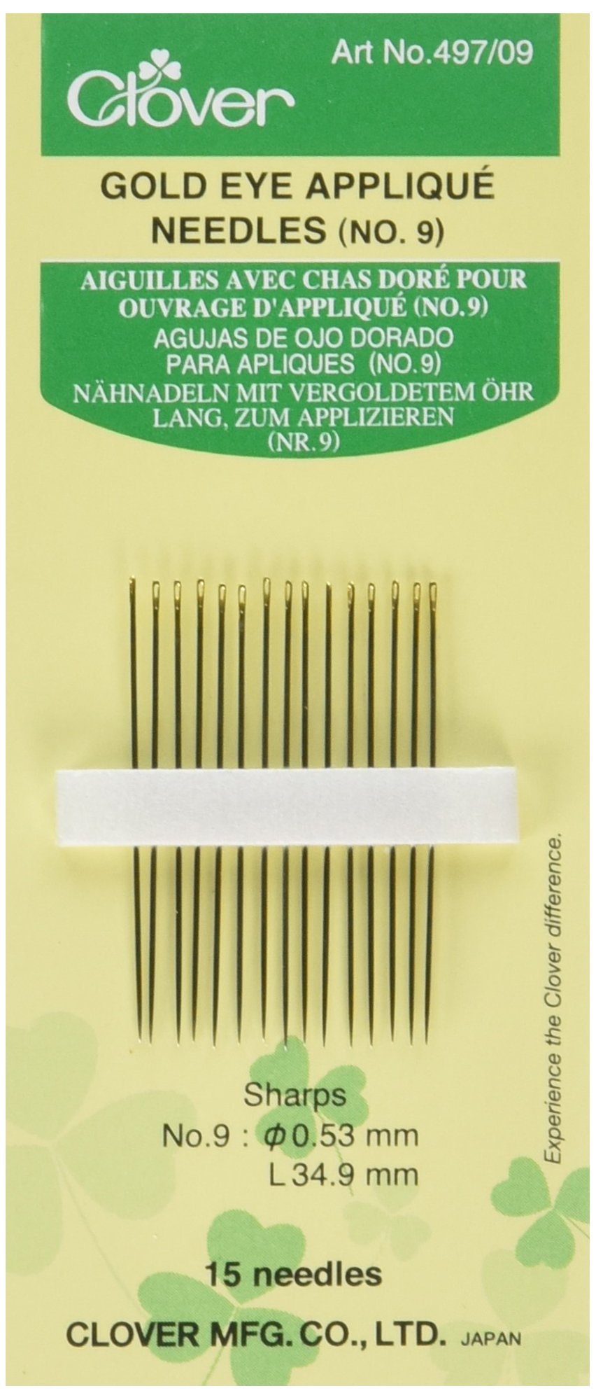 cloverGold Eye Applique Needles No. 9, Metal, 9