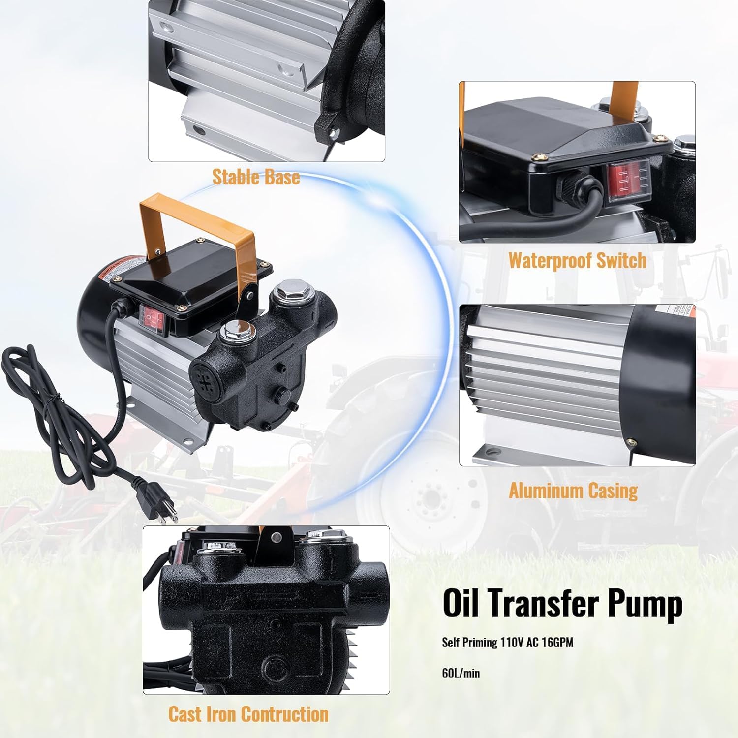 Electric Self-priming Oil Transfer Pump 110V AC 16GPM Fuel Diesel Kerosene Biodiesel Pumps