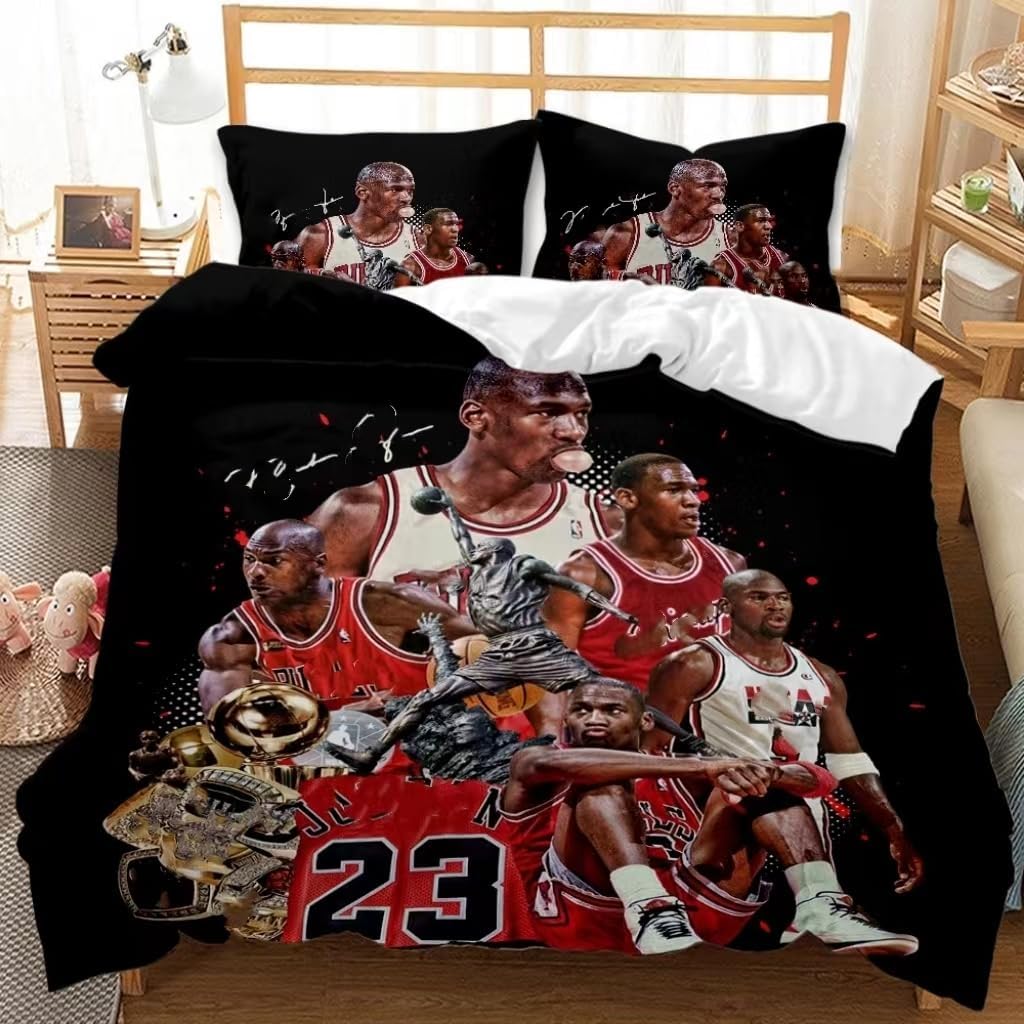 Xuan 3PC Sports Duvet Cover Bedding Set Queen(90x90 inch)- 3D Basketball Duvet Cover Set for Kids Teen Basketball Fans(1 Duvet Cover + 2Pillowcase)