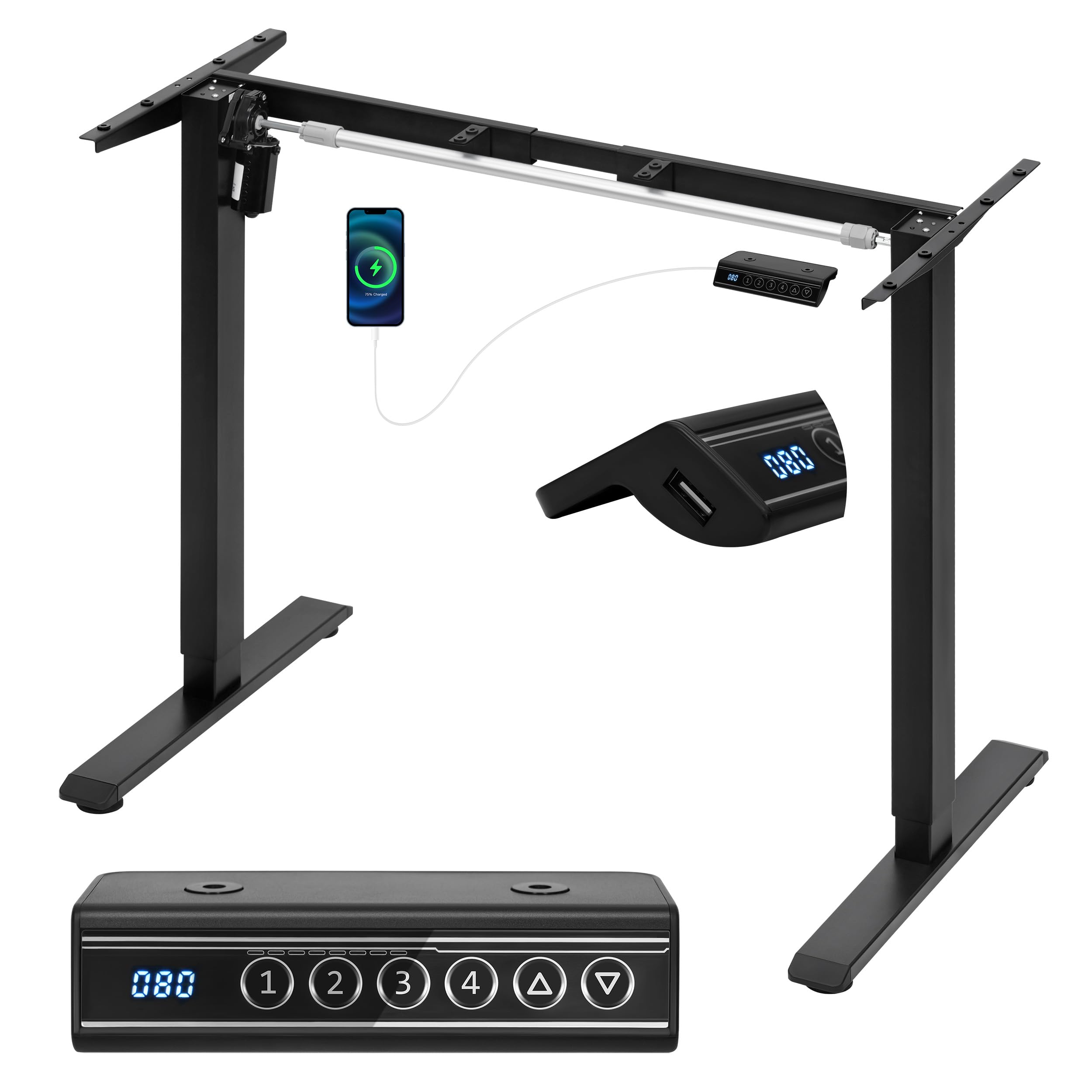 WOLTU Marco de Mesa Elevable en Altura, Patas de Mesa Gaming de Elevación Eléctrica, Escritorio Regulable en Altura 72-120 cm, con Función de Memoria y Proteccion Anticolision, Negro, TS190sz