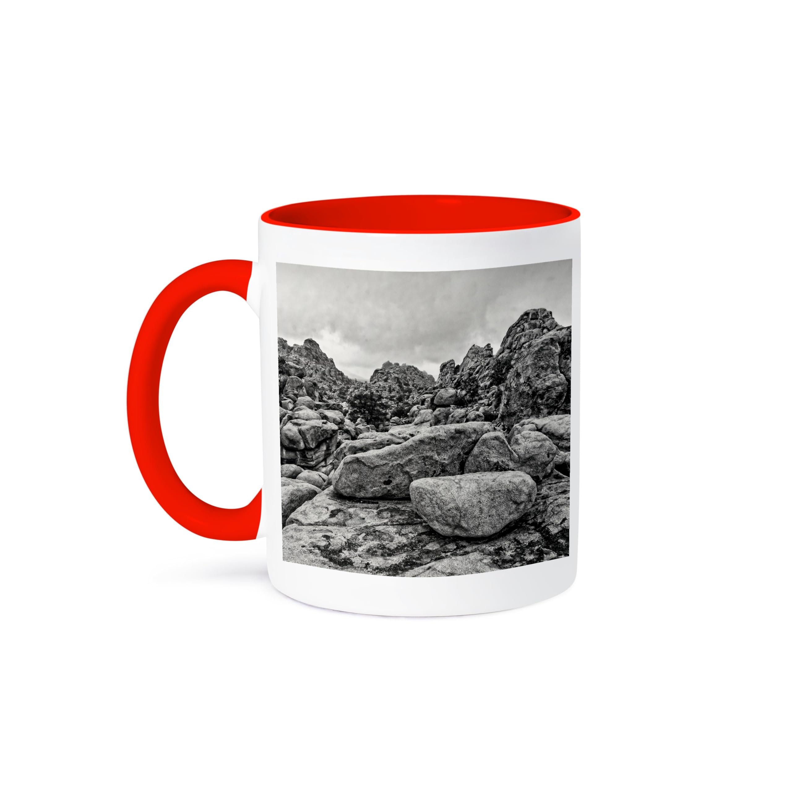 GIVEMEFIVER Hidden Valley at Joshua Tree Two Tone Mug, Ceramic, Black/White/Red, 10.16 x 7.62 x 9.52 cm Printed Coffee and Tea Ceramic Mug- 320 ML Ceramic Coffee Mug 4725