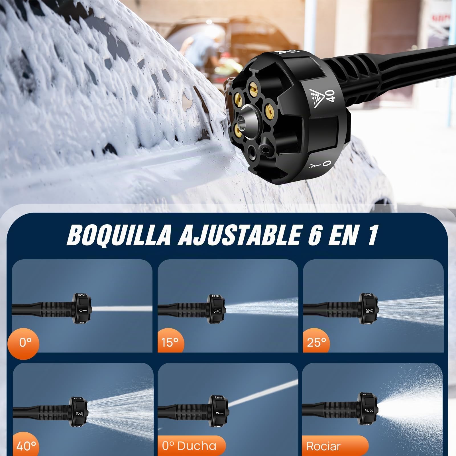 21V 45 Bar/652 PSI Hidrolimpiadora sin Cable, Hidrolimpiadora portátil con batería de 3.0Ah,Boquilla Ajustable 6 en 1,Manguera de 16.4FT Limpiadora a presión para Coche/Suelo/jardín Limpieza y riego
