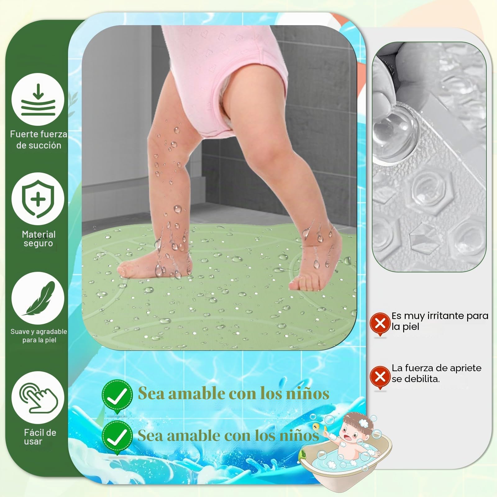 a Alfombra de Bañera Niños Antideslizante Divertida Forma de Rana, Sin BPA, 76x45 cm, Incl. 2 Ganchos para Colgar, Alfombrilla de Baño Antideslizante para Bañera y Ducha para Bebés