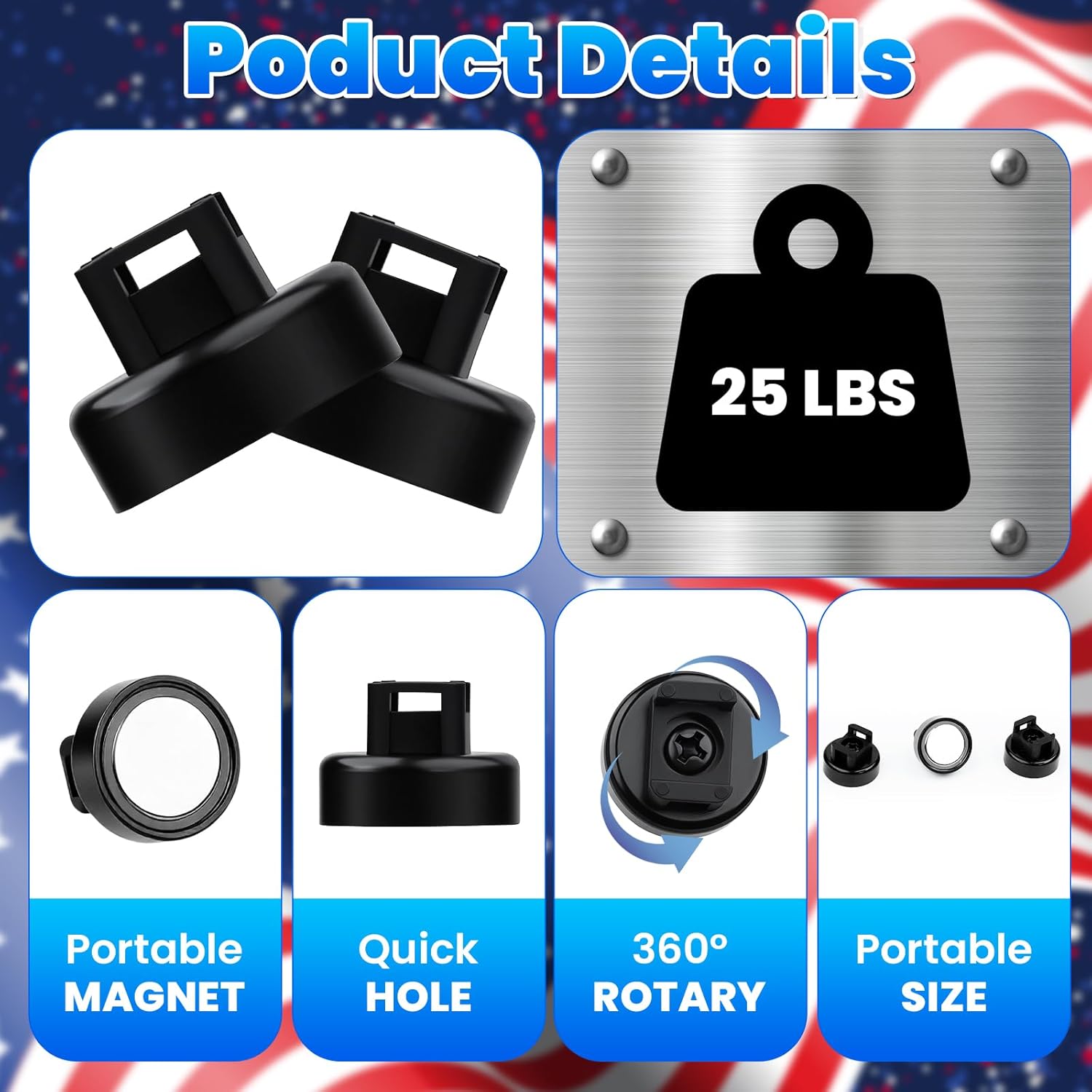 6 Pcs Magnetic Zip Tie Mount, Magnetic Cable Ties with 25 Pcs Cable Zip Ties, Multipurpose Magnetic Wire Holder for Cables Management, Wire Management Bases