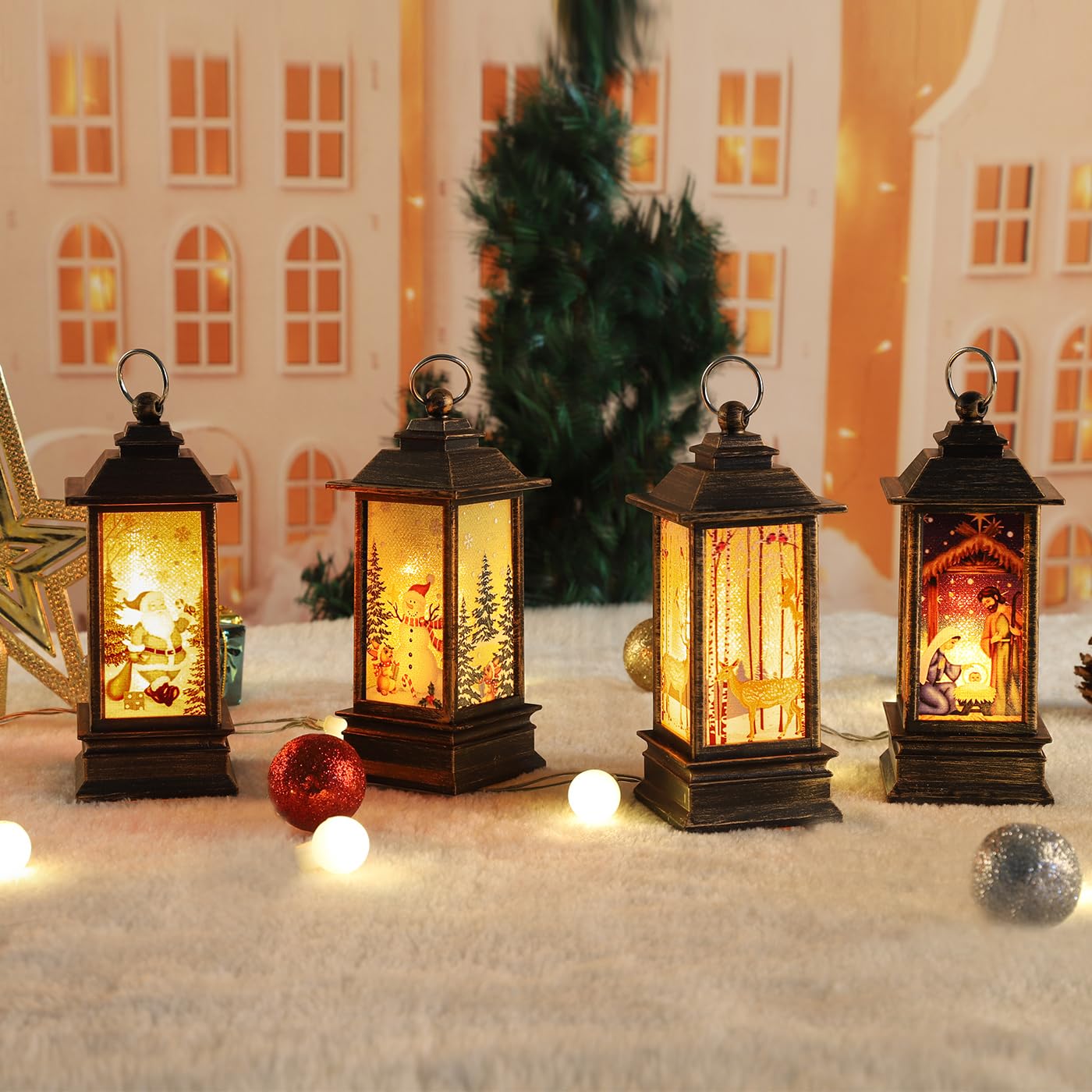 Decoraciones de Navidad, mini linternas de Navidad, decoración del árbol de Navidad, decoración del hogar, farol de vela pequeña, decoración de vacaciones, regalos para familiares, niños o amigos (4