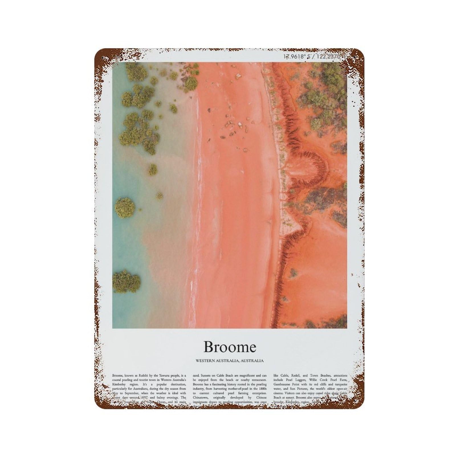 xiaoxiaoshen Broome Western Australia, Australia City Scenery Wall Decor Art Metal Tin Poster Modern Home Decor Art Home Bar Shop Decorations Vintage Sign 40x30cm