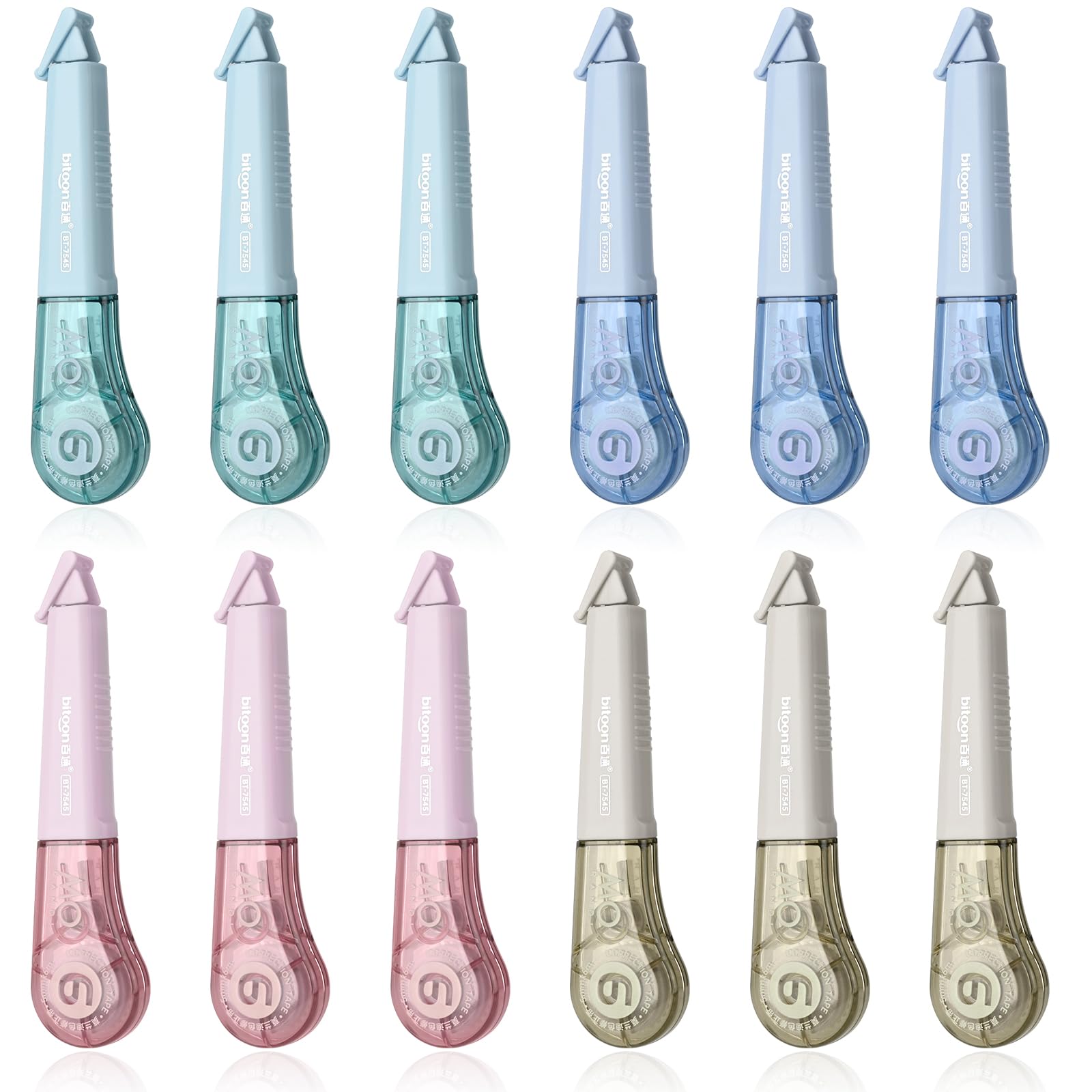 Temiary 12Pcs Correction Tape Pens, Aesthetic Whiteout Tape for Instant Correction, Easy to Use, Pen Shaped Applicator for Office School Supplies, 1/5 Inch x 236 Inches (Multicolor)
