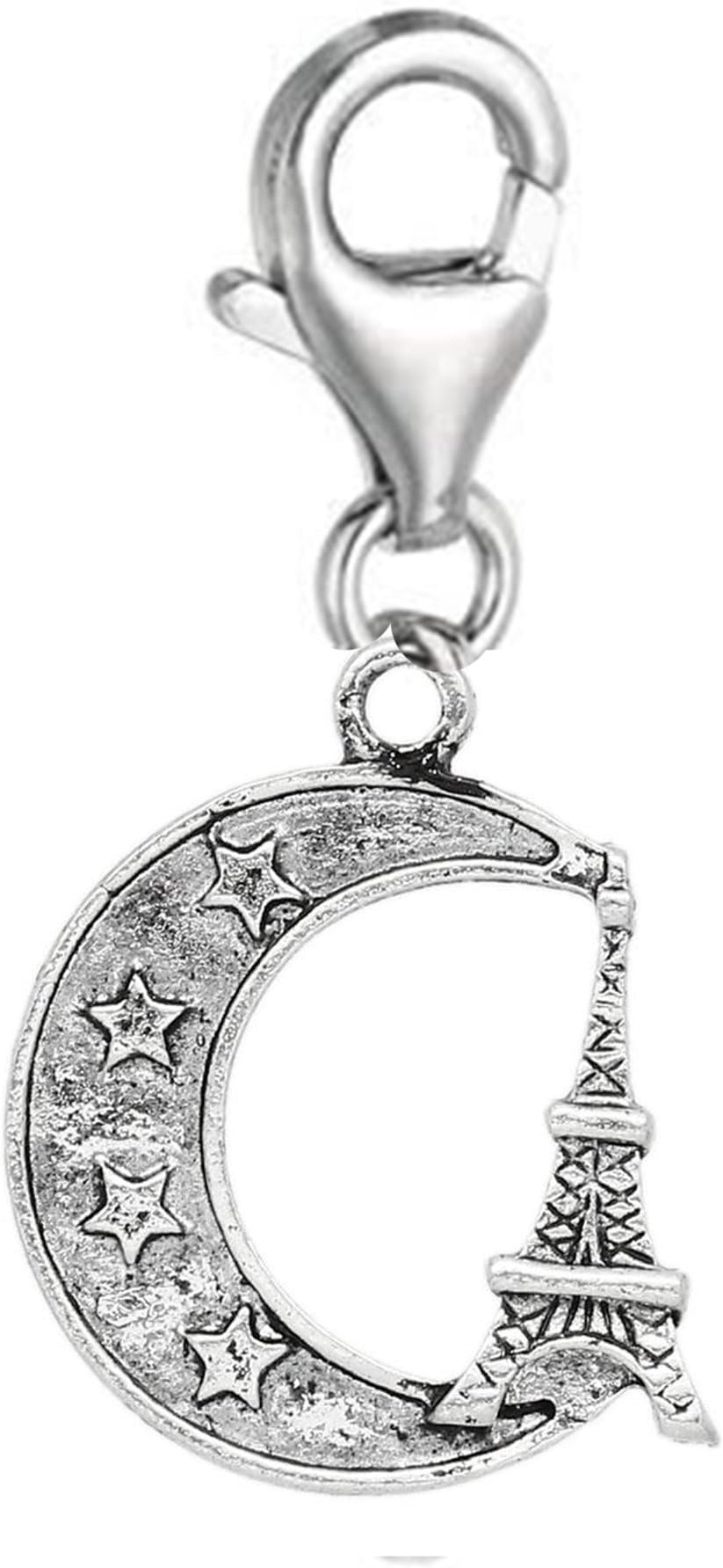 Sexy Sparkles Clip on Moon and Eiffel Tower Charmdangle Pendant for European Clip on Charm Jewelry with Lobster Clasp