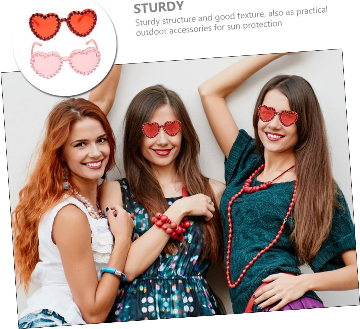 2pcs Heart Sunglasses for Women, Rimless Red and Pink Heart-shaped Sunglasses, Party and Beach Eyewear Accessories