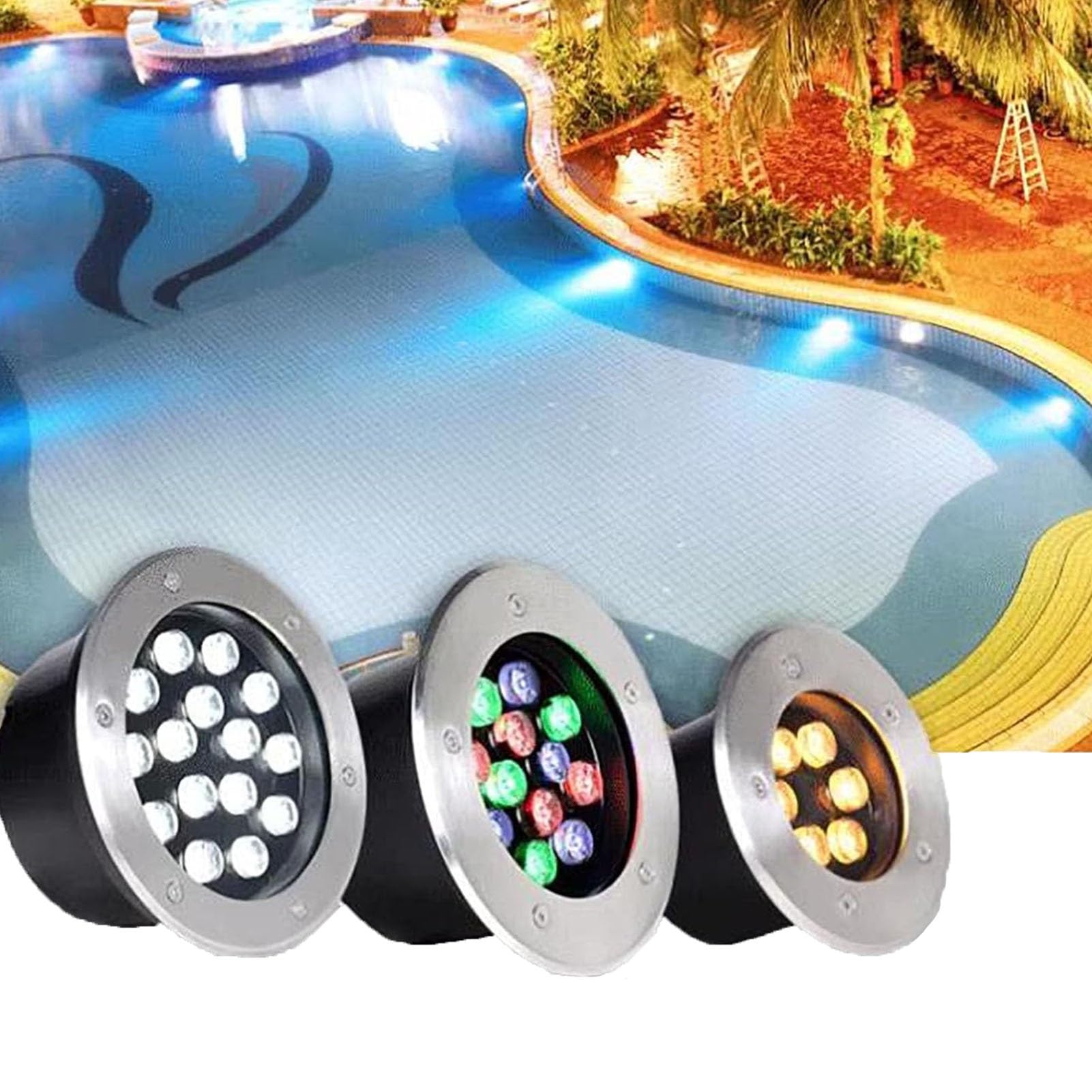Luces De Paisaje Submarino - 12/24V Foco LED Piscina, Foco Sumergible IP68, Foco Sumergible LED con Cambio De Color RGB, para Jardín, Focos De Piscina, con Mando A Distancia(24V,9w)