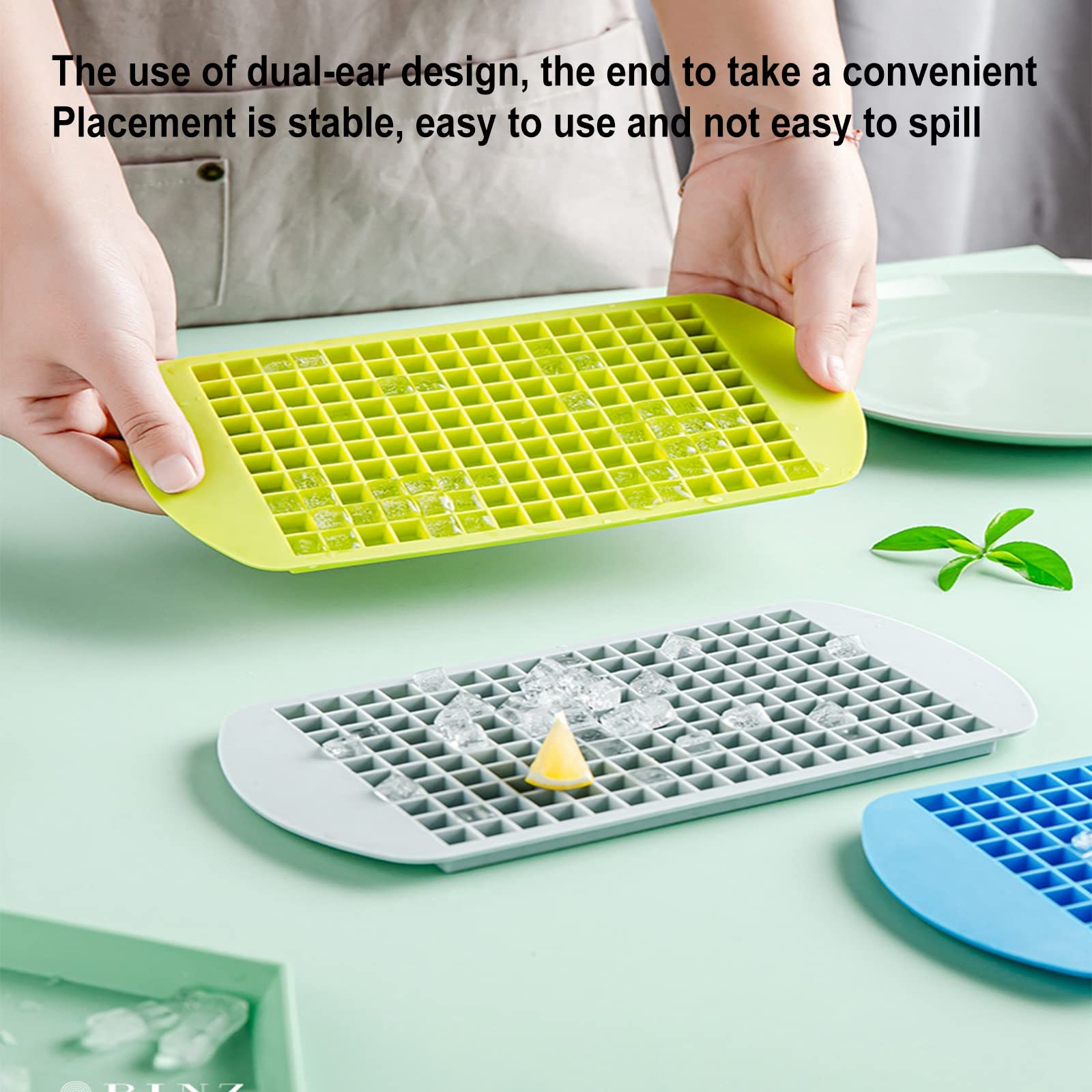Vassoi Per Ghiaccio Diamantati In Silicone Con Coperchio | 2 Pezzi Verde | Mini Cubetti 16 Per Vassoio - 5