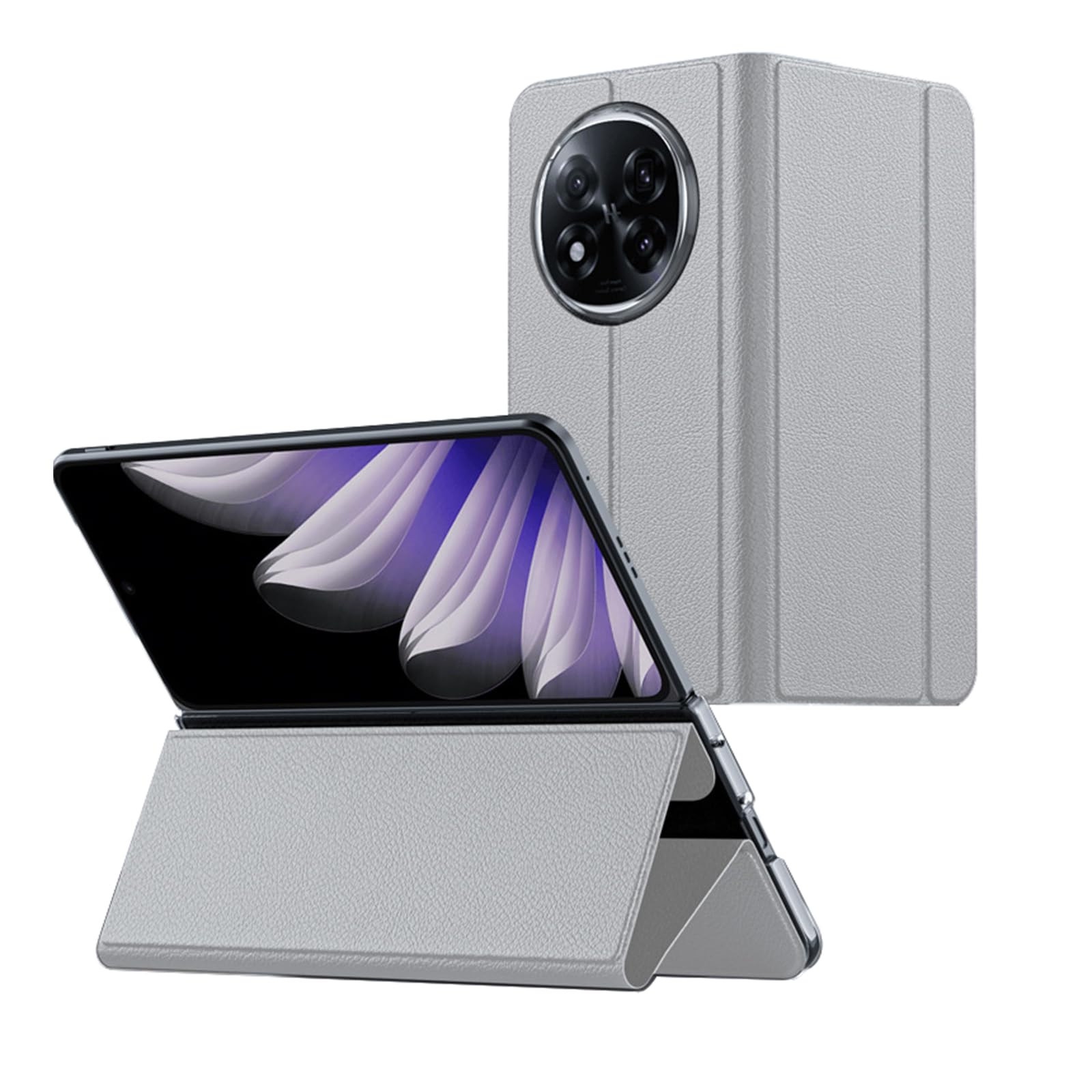 Cover per Oppo Find N5, Ultra Sottile Flip Custodia in Pelle con Chiusura Magnetica Cavalletto Feature Protezione Completa Antiurto Guscio,Grigio,Find N5