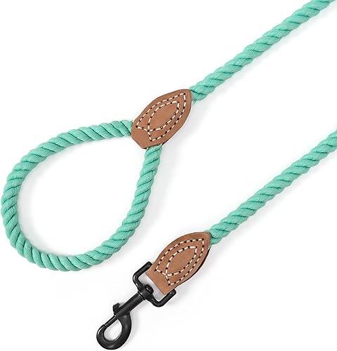 Miniatura 4 de Mile High Life Correa para perro, correas de cuerda de algodón trenzada con punta de sastre de cuero con punta de cuero, cierre de metal resistente