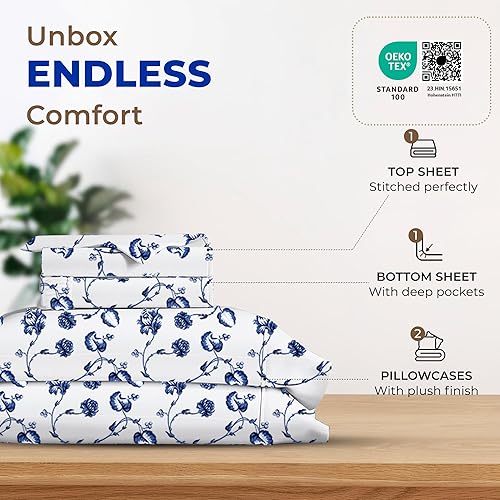 Miniatura 3 de THREAD SPREAD Sábanas 100% de algodón egipcio, juego de sábanas de 600 hilos tamaño matrimonial de 4 piezas, sábanas de satén de lujo de hotel,