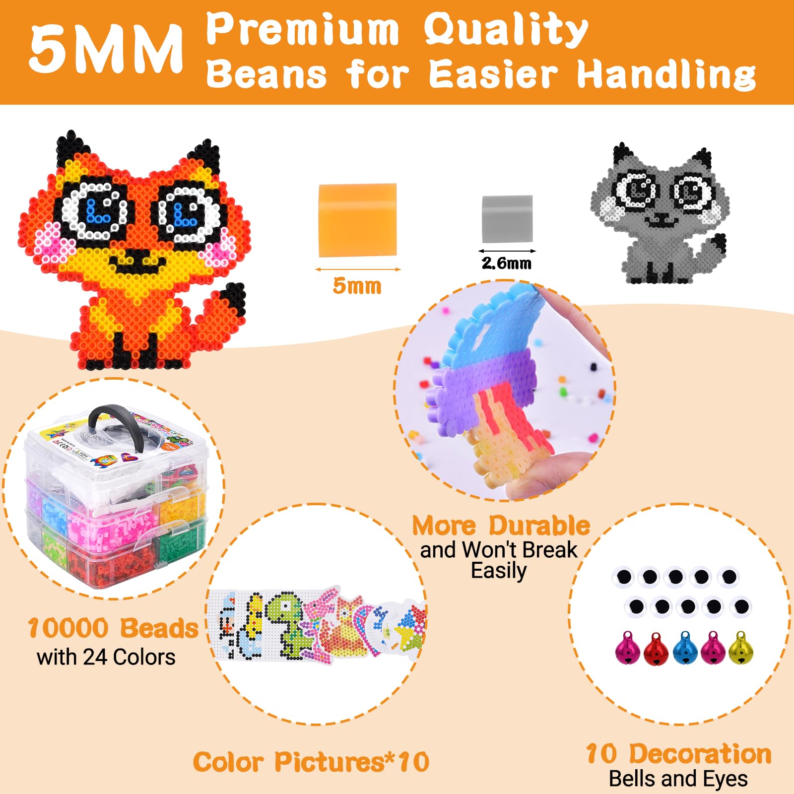 JOYBOY Perline da Stirare Set,11500 pcs Perline a Fusione,Fusione Kit Creativo Fai da Te,Set di Perline da Stirare,Perline da Stiro,Artigianali Fai Set con Carta Stiro,Stirare Pegboard e Accessori