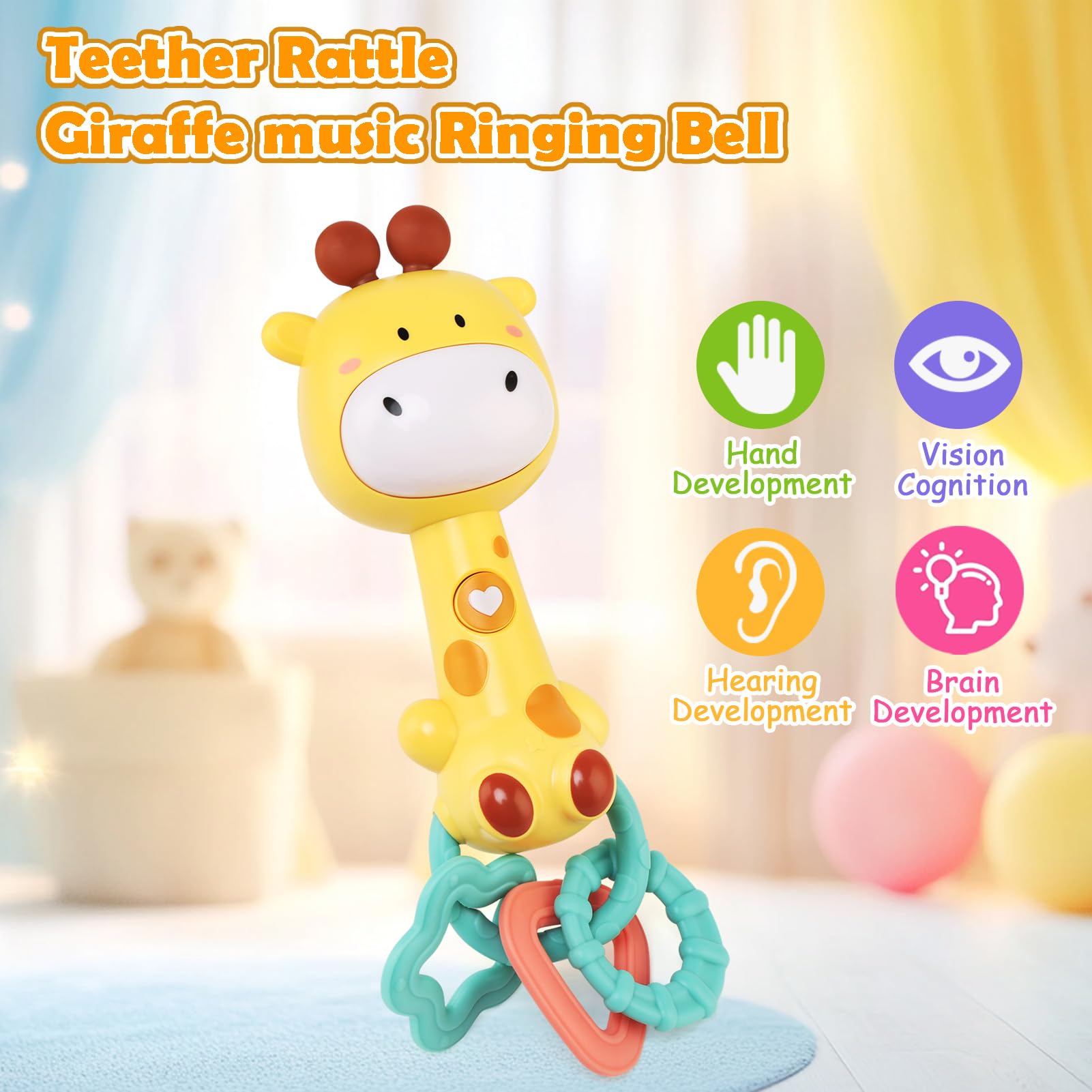JoyPlus Baby Music Toy 6-12 Months, Bright Yellow Giraffe Baby Musical Rattle Toy - Image 4