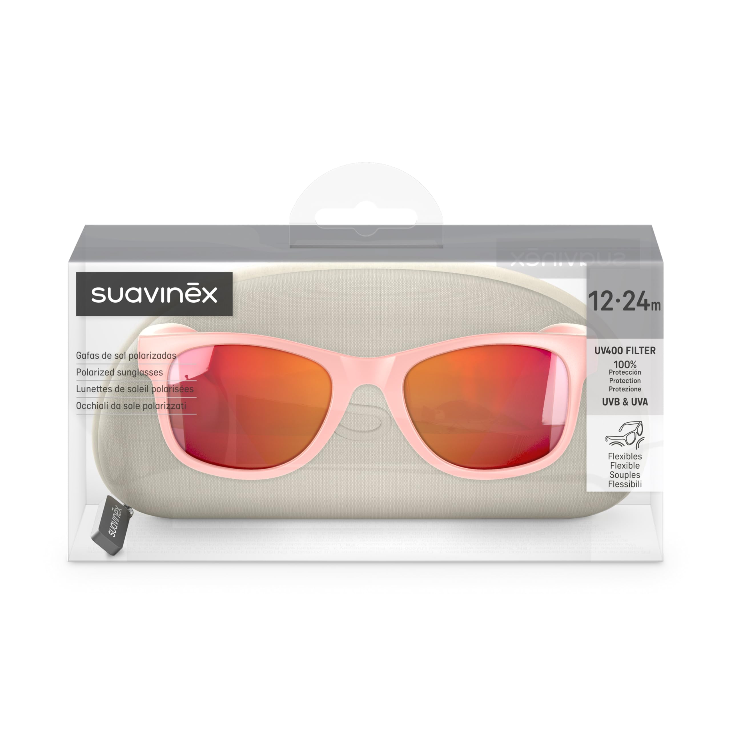 Suavinex, Lunettes de Soleil pour Bébés 12 à 24 Mois, Lunettes Polarisées avec filtre UV 400, 100% Protection UVA et UVB, CAT 3, avec Étui, Très Flexibles et Légères