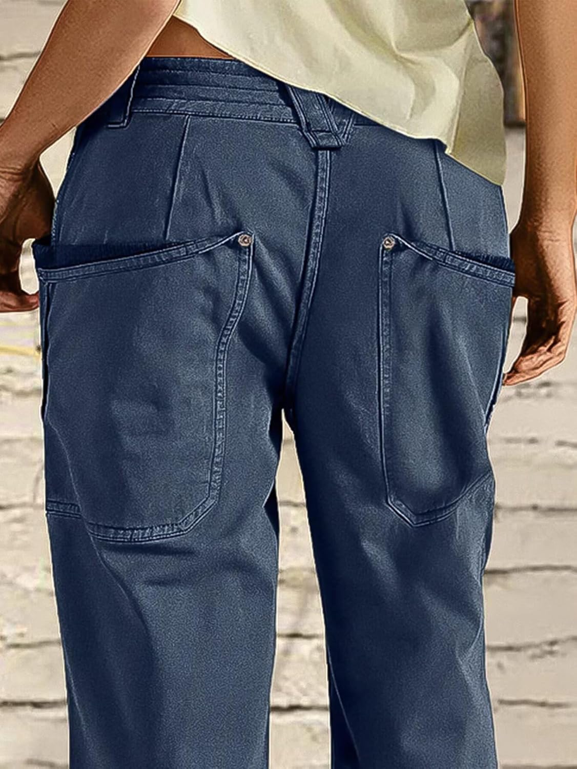 Flamingals Wide Straight Leg Mid Rise Baggy Pocket Denim Jeans Without Belt