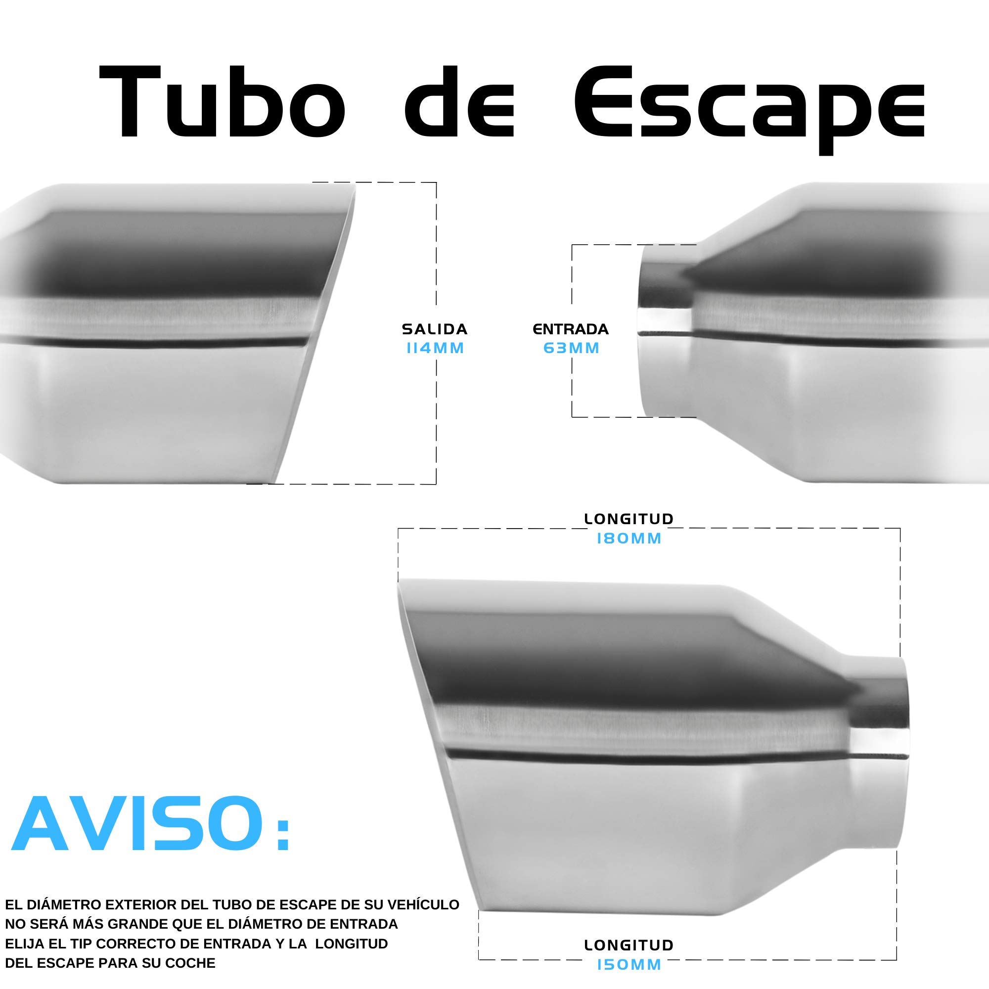 MODAUTO Cola de Escape, Terminales de Escape, Casquillo de Acero Inoxidable, Escape Universal de Coche, Modelo F226