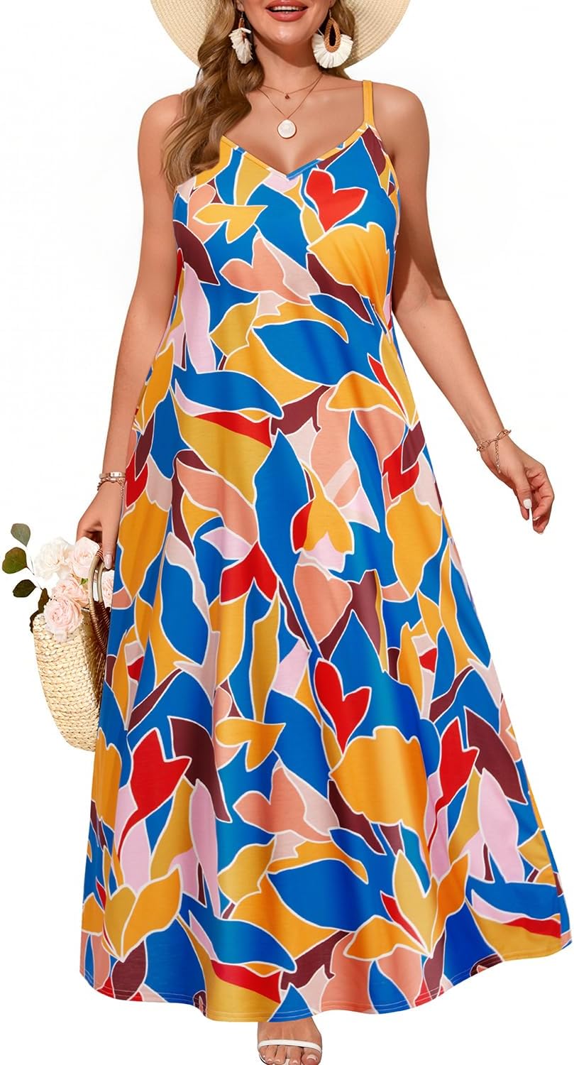 Pinup Fashion Women's Summer Maxi Dress Plus Size Sleeveless Spaghetti Strap Beach Long Dresses - Image 2
