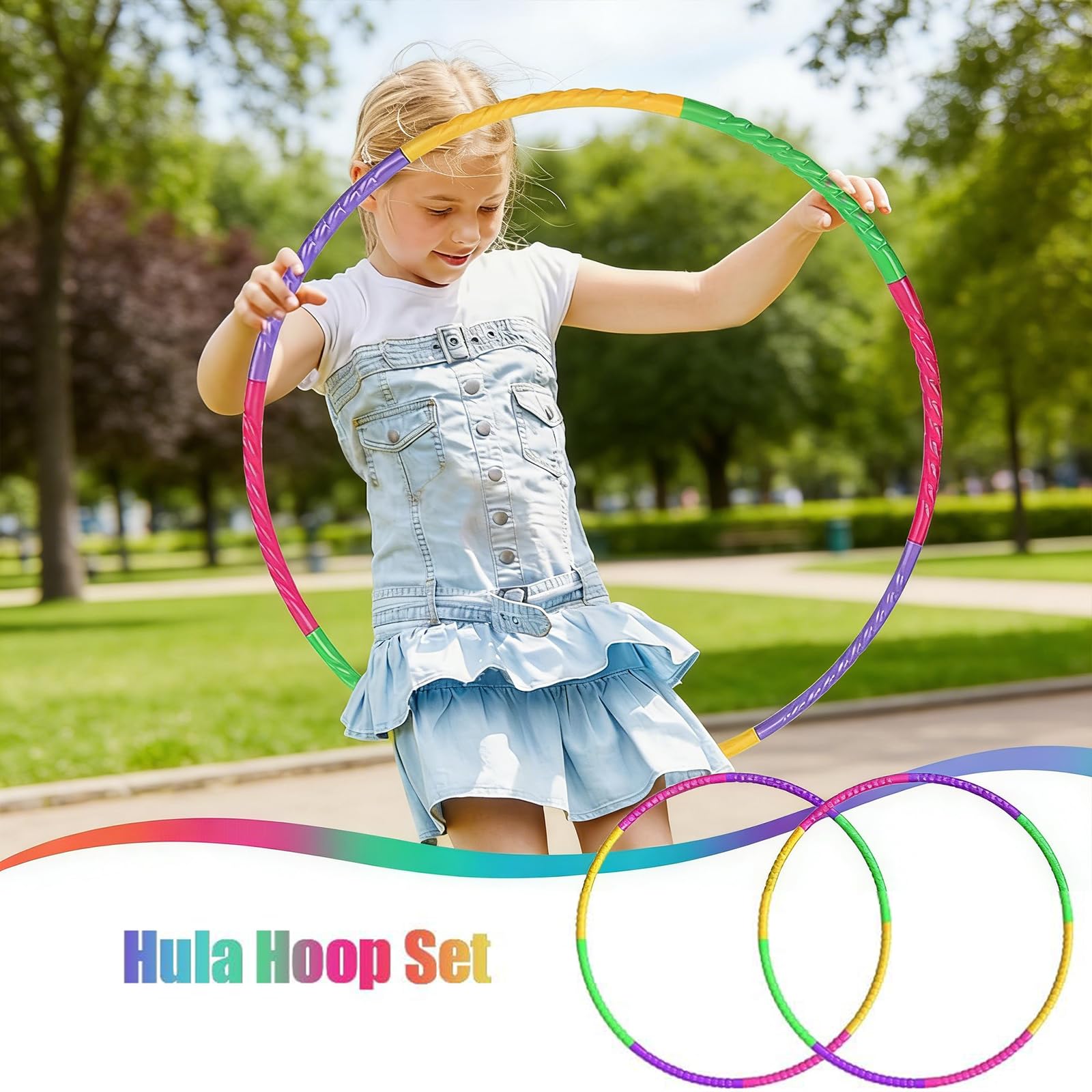 Hula Hoop Smontabile con Corda per Saltare, Kit Fitness 2 in 1 Regolabile per Bambini e Adulti