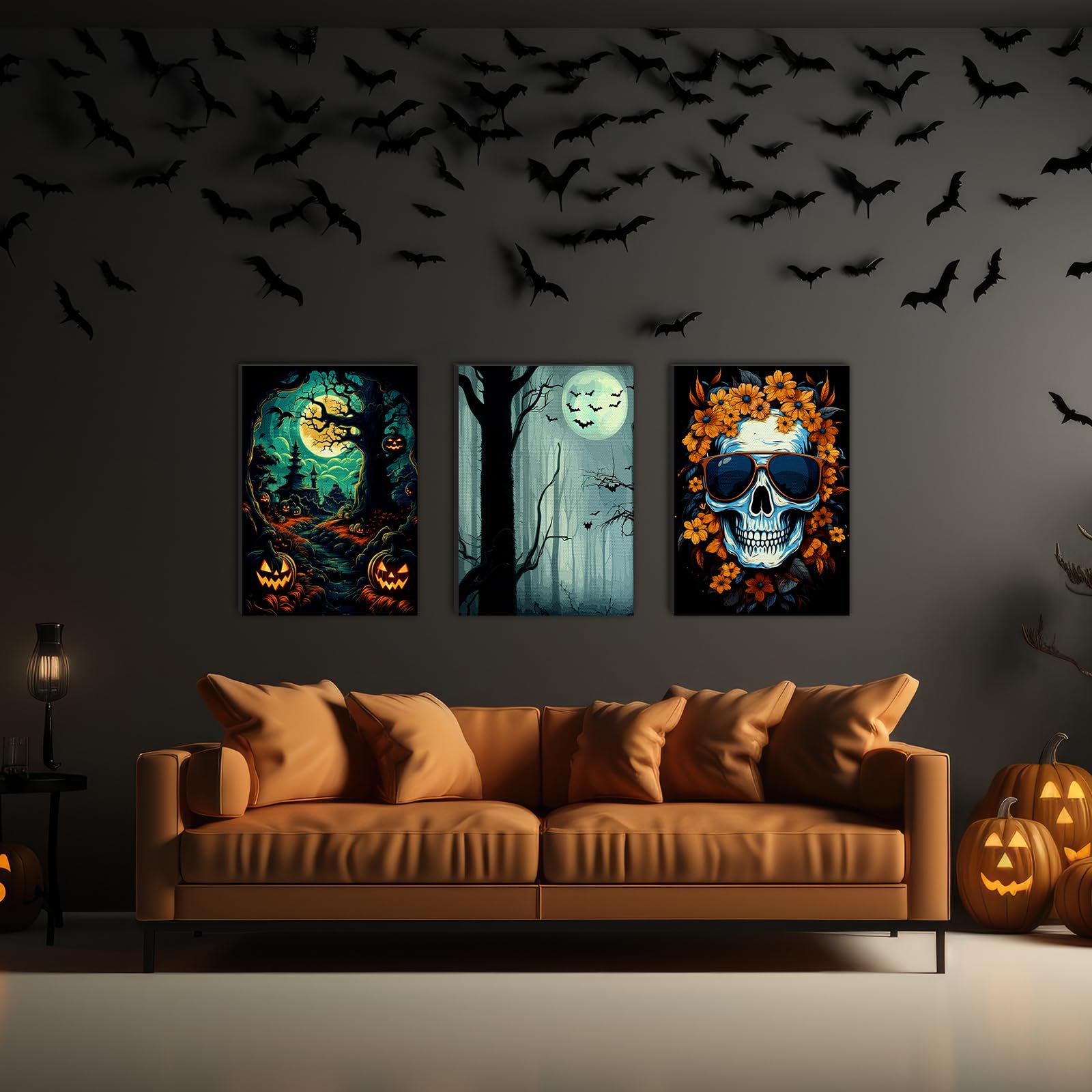 Honoson 6 kit di pittura per Halloween con numeri per adulti, 20 x 30 cm, fai da te, fantasma, scheletro, zucca, gatto, kit per principianti con telaio in tela, cavalletto, colori acrilici, pennello